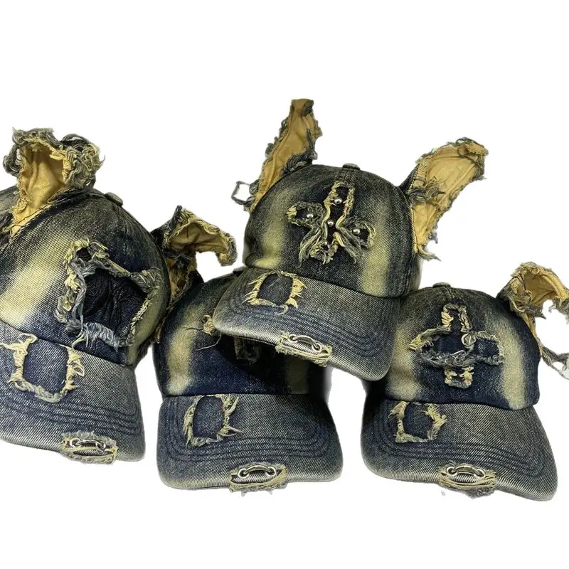 American Retro Ripped Denim Baseball Cap Ear Grinding Old Men's Hat