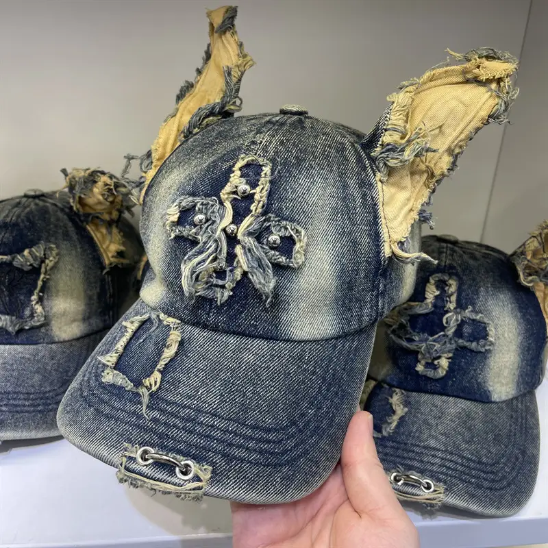 American Retro Ripped Denim Baseball Cap Ear Grinding Old Men's Hat — feature 13