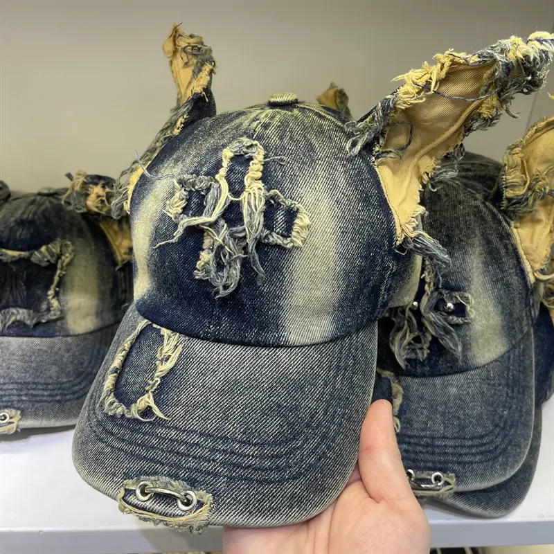 American Retro Ripped Denim Baseball Cap Ear Grinding Old Men's Hat — feature 14