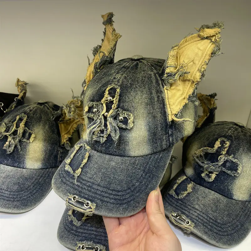 American Retro Ripped Denim Baseball Cap Ear Grinding Old Men's Hat — feature 17