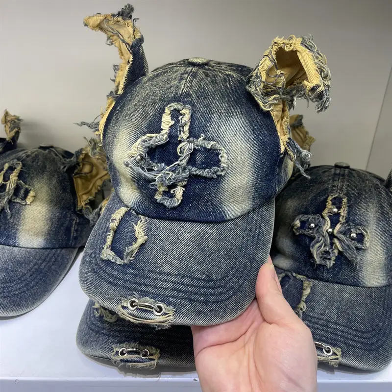 American Retro Ripped Denim Baseball Cap Ear Grinding Old Men's Hat — feature 18