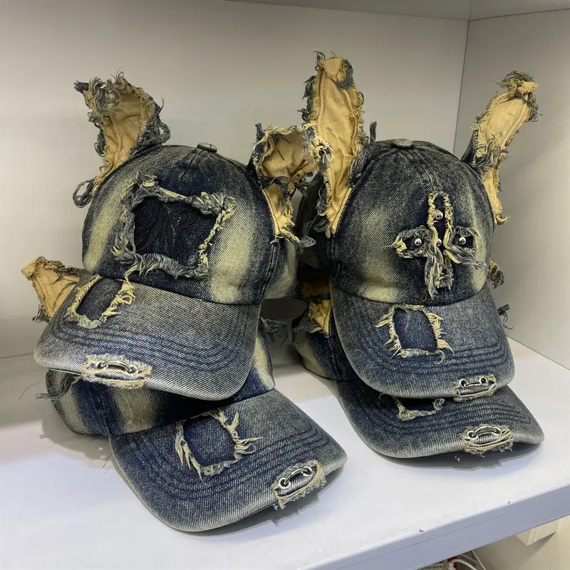 American Retro Ripped Denim Baseball Cap Ear Grinding Old Men's Hat — feature 3