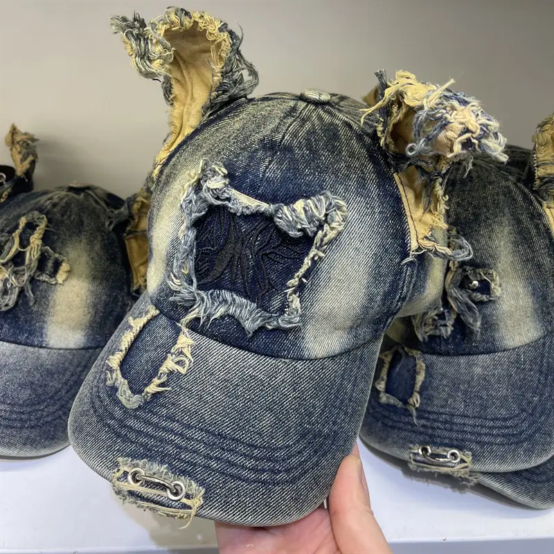 American Retro Ripped Denim Baseball Cap Ear Grinding Old Men's Hat