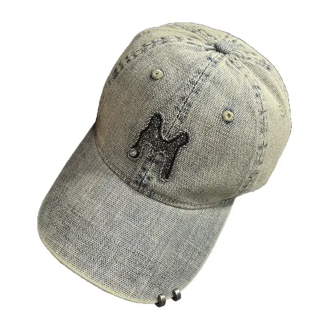 Women Denim Baseball Cap with Rhinestone Embroidery - Image 8