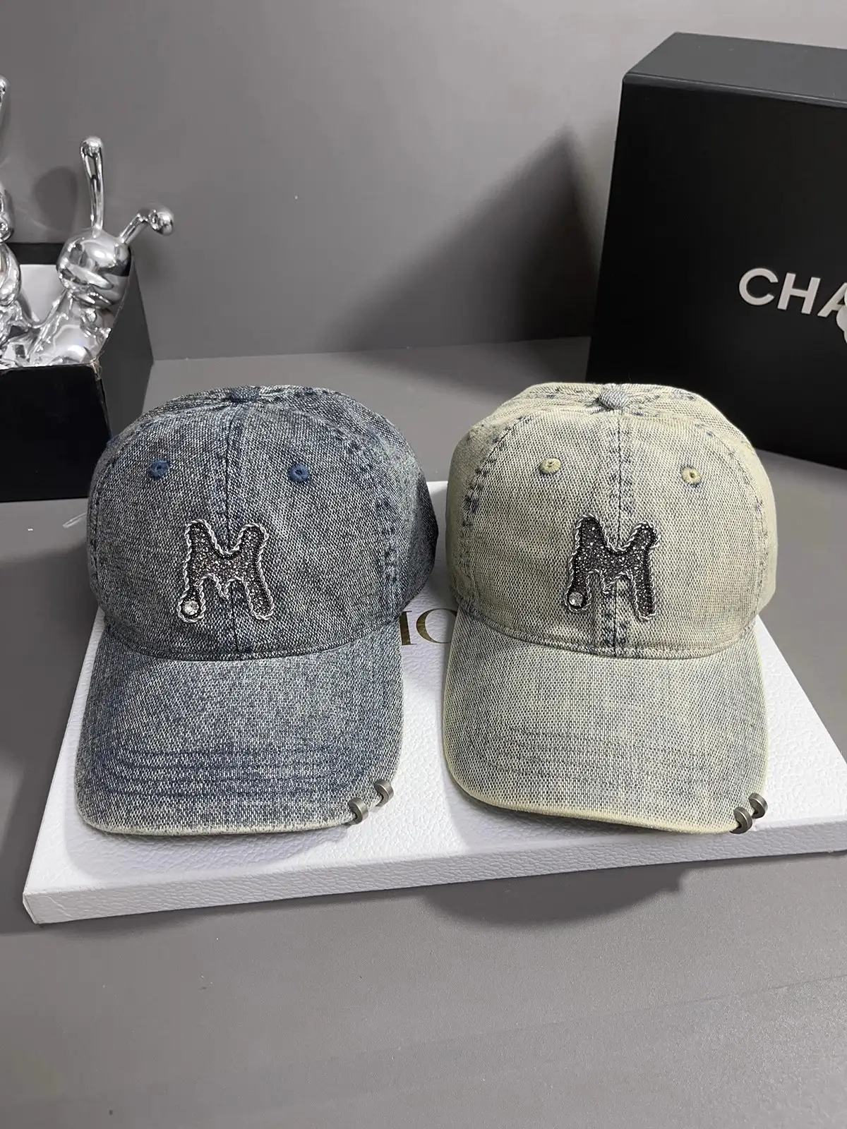 Women Denim Baseball Cap with Rhinestone Embroidery — feature 2