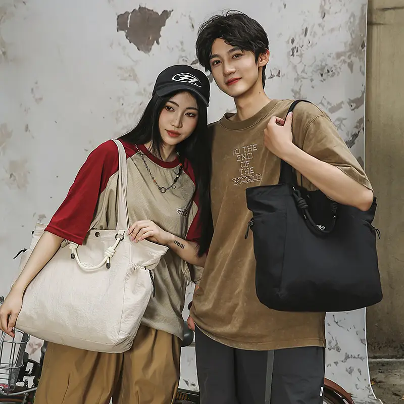 Women's Lightweight Nylon Tote Bag Large Capacity Beige - Image 8