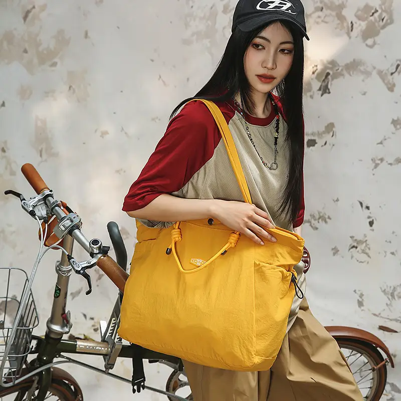 Women's Lightweight Nylon Tote Bag Large Capacity Beige - Image 9