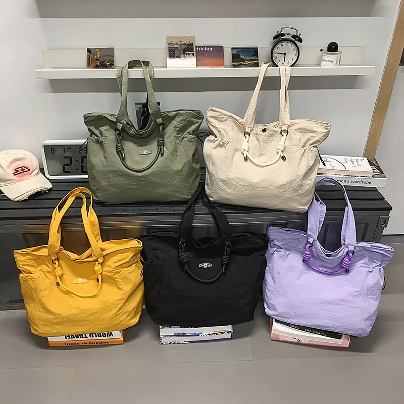 Women's Lightweight Nylon Tote Bag Large Capacity Beige - Image 10