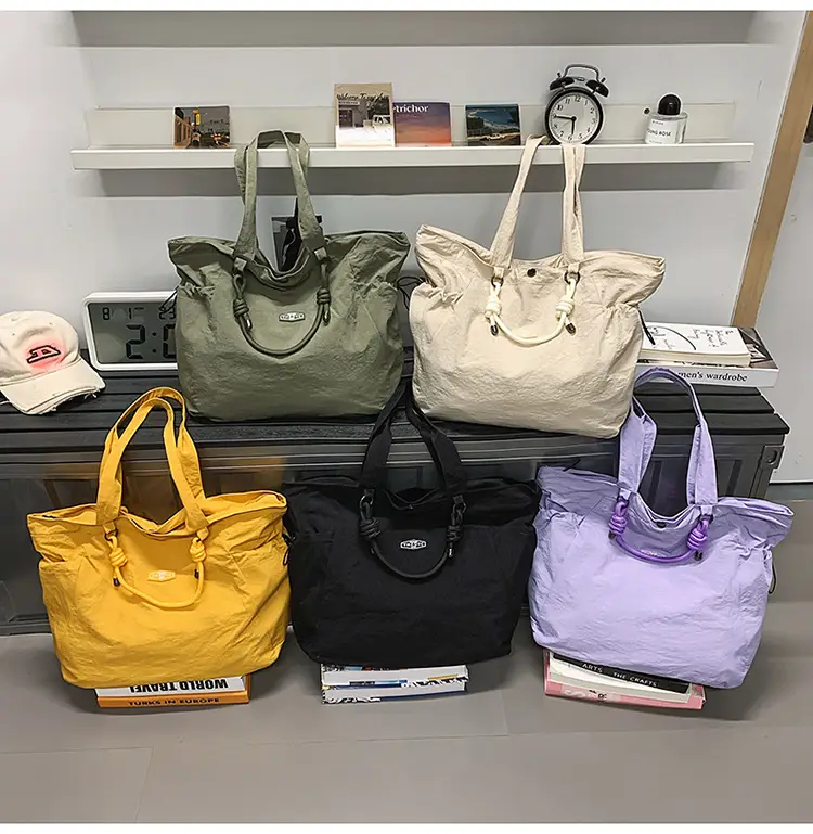 Women's Lightweight Nylon Tote Bag Large Capacity Beige — feature 25