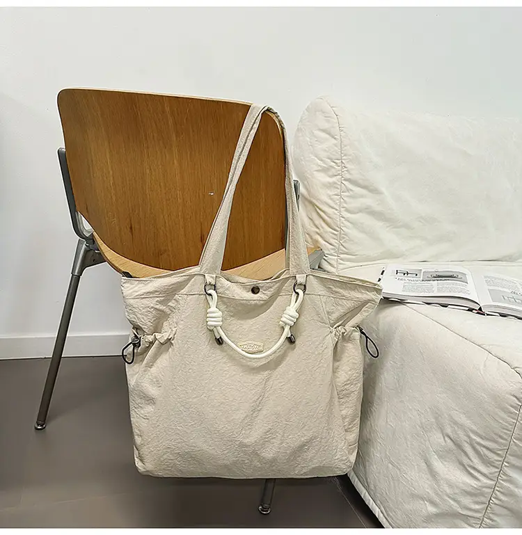 Women's Lightweight Nylon Tote Bag Large Capacity Beige — feature 35
