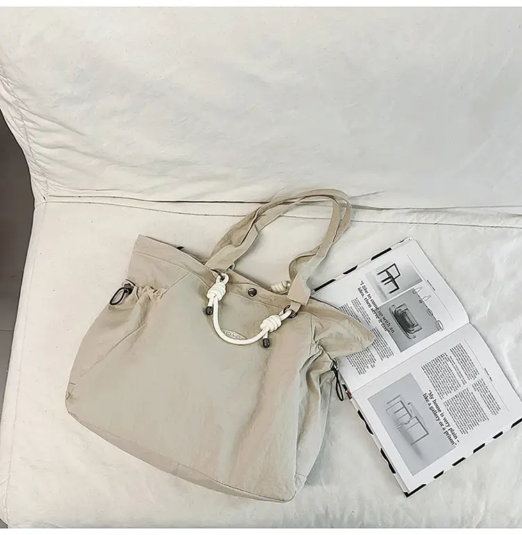 Women's Lightweight Nylon Tote Bag Large Capacity Beige — feature 36