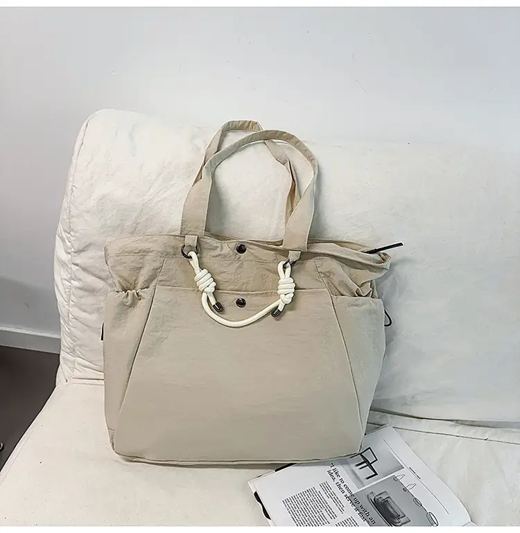 Women's Lightweight Nylon Tote Bag Large Capacity Beige — feature 38