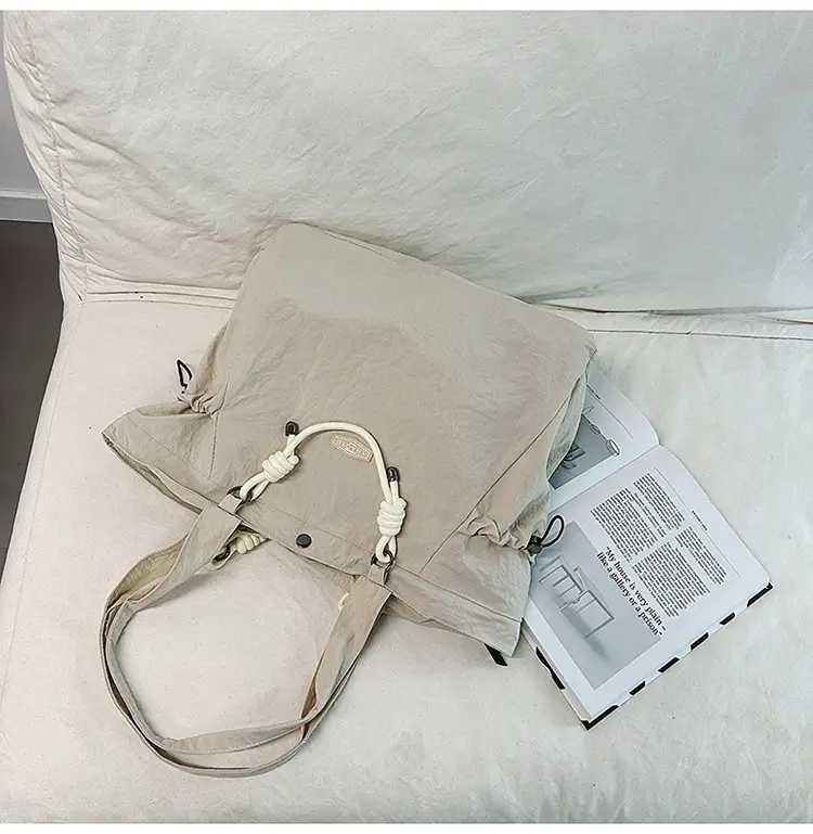 Women's Lightweight Nylon Tote Bag Large Capacity Beige — feature 40