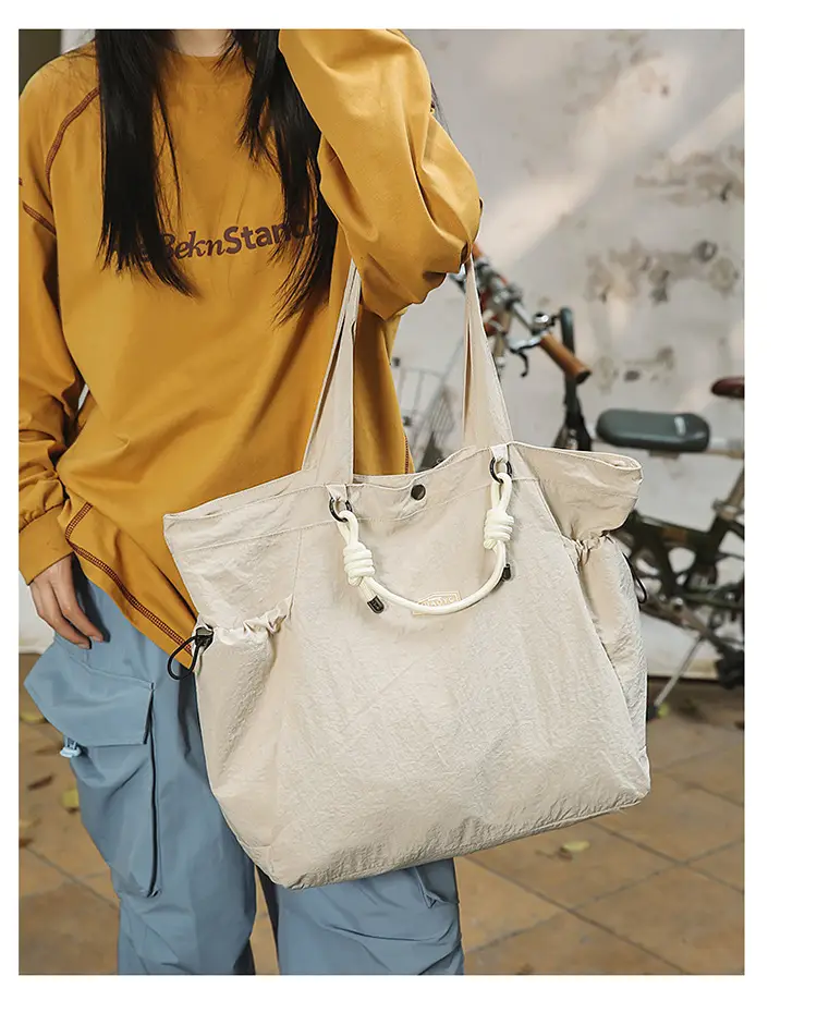 Women's Lightweight Nylon Tote Bag Large Capacity Beige — feature 7
