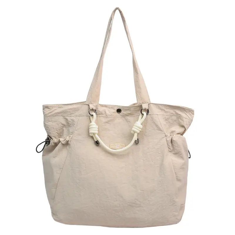 Women's Lightweight Nylon Tote Bag Large Capacity Beige - Image 5