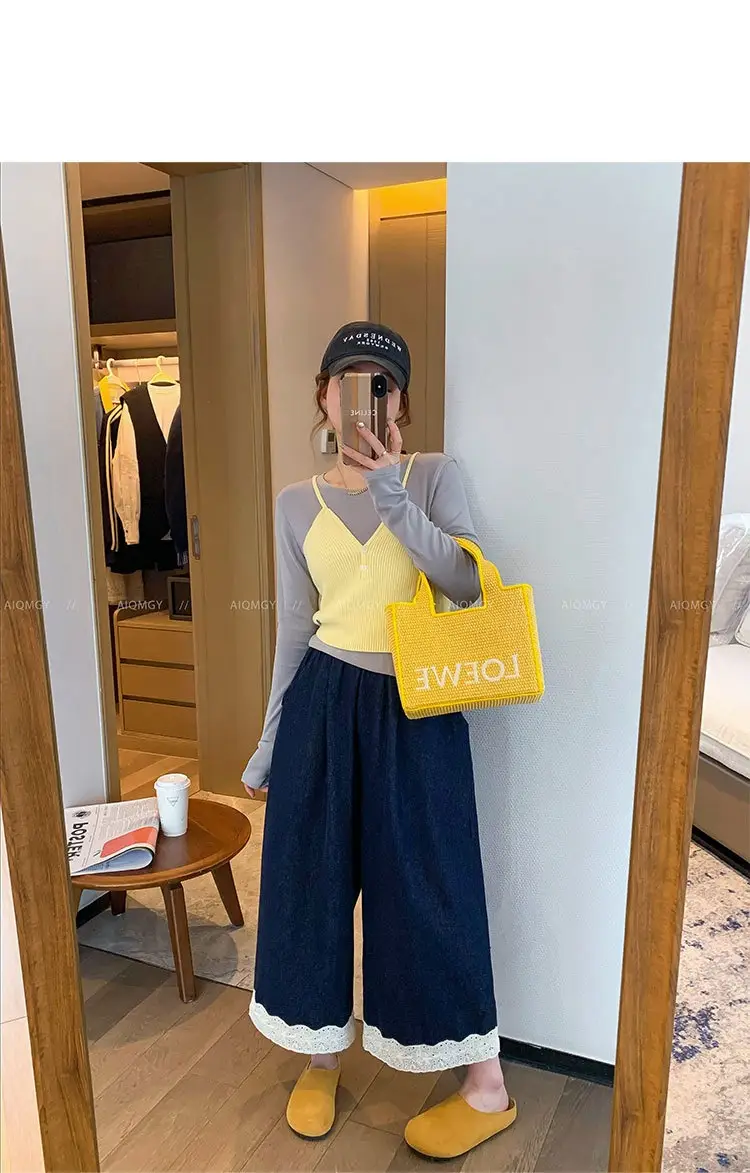 Dark Blue Lace Pants for Women Summer Casual Wide Leg — feature 10