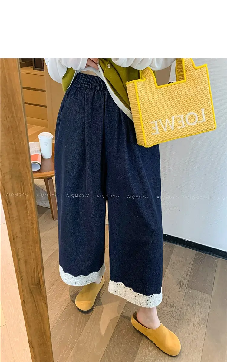 Dark Blue Lace Pants for Women Summer Casual Wide Leg — feature 12
