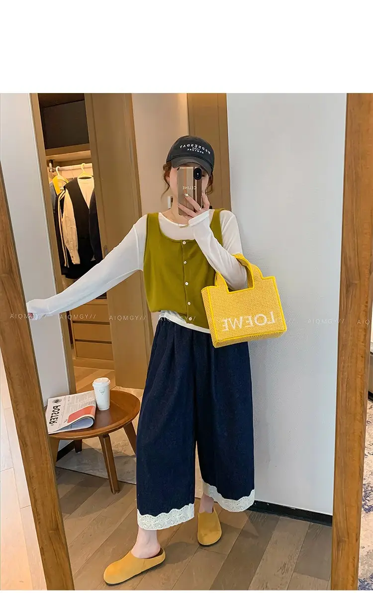 Dark Blue Lace Pants for Women Summer Casual Wide Leg — feature 15