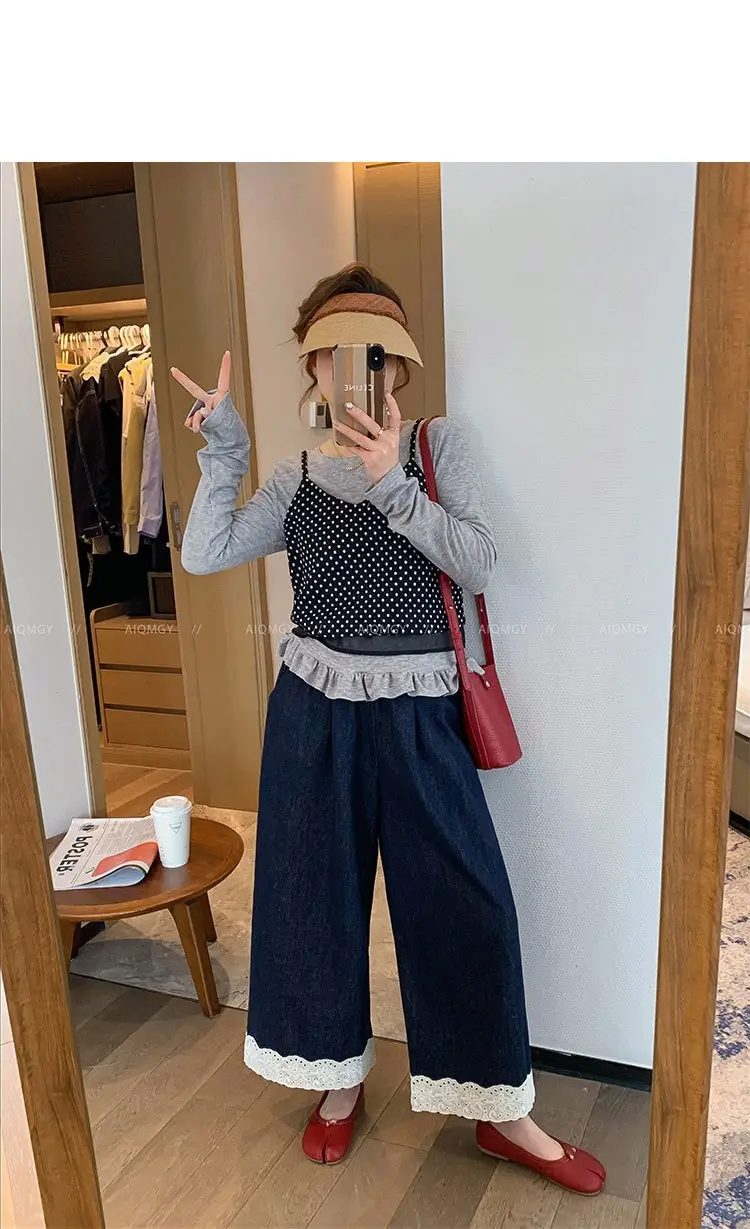 Dark Blue Lace Pants for Women Summer Casual Wide Leg — feature 21