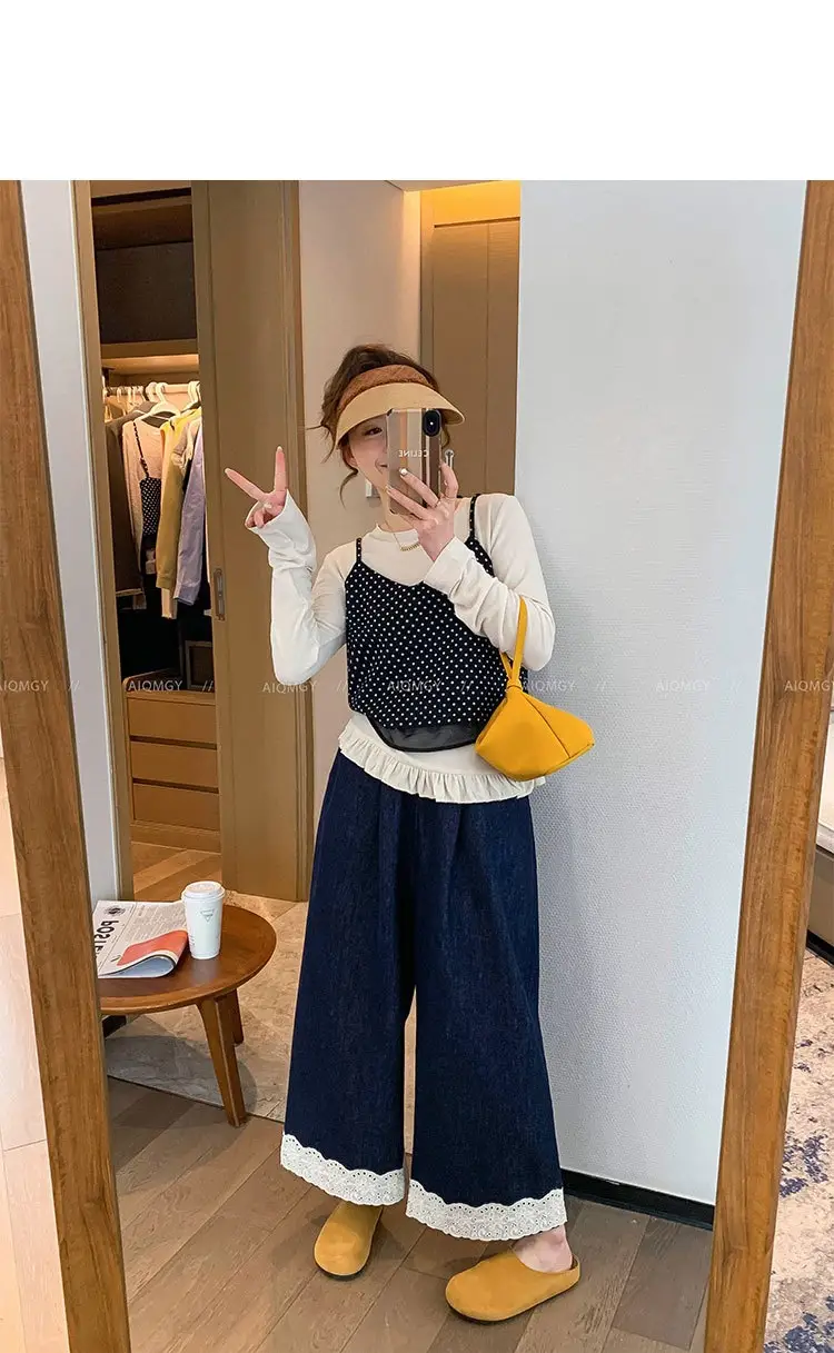 Dark Blue Lace Pants for Women Summer Casual Wide Leg — feature 23