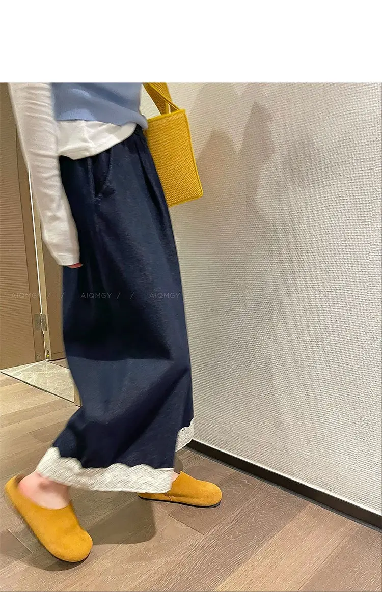 Dark Blue Lace Pants for Women Summer Casual Wide Leg — feature 6