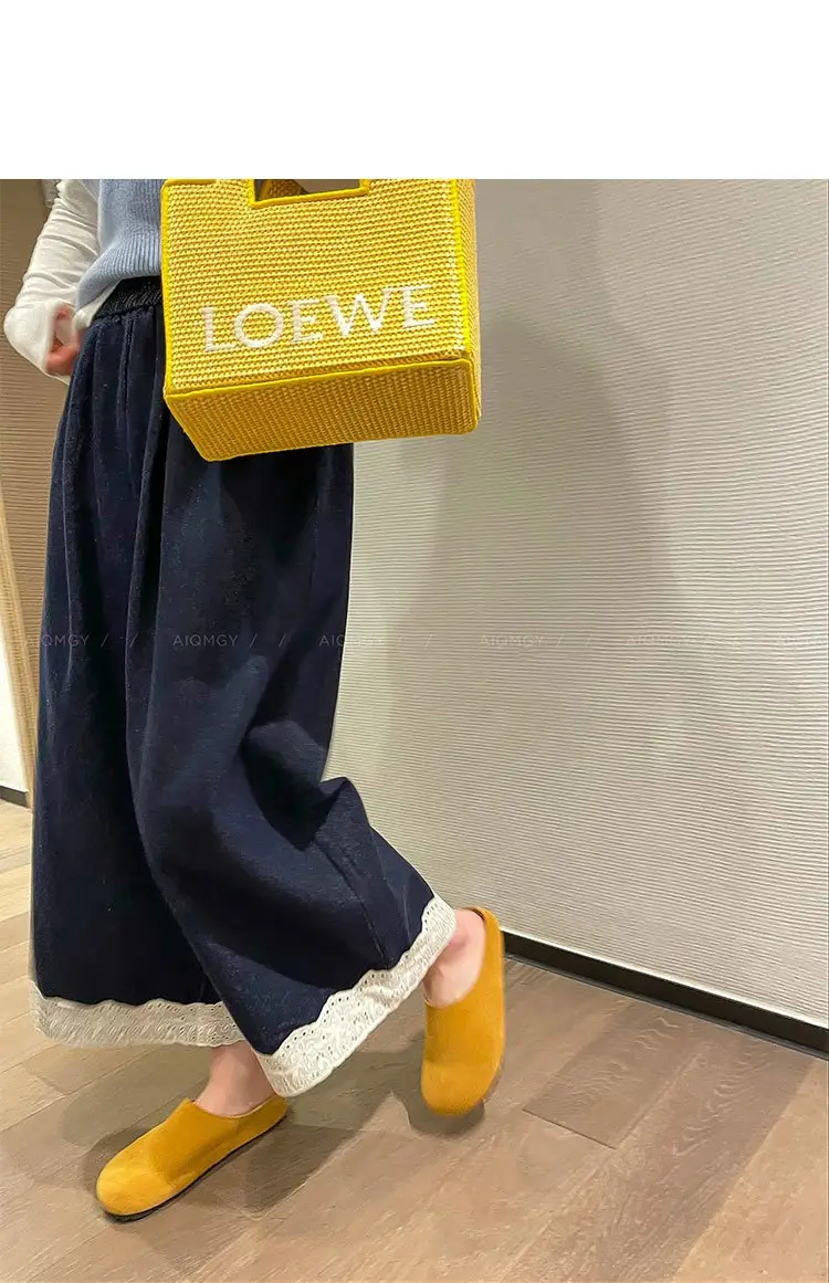 Dark Blue Lace Pants for Women Summer Casual Wide Leg — feature 9