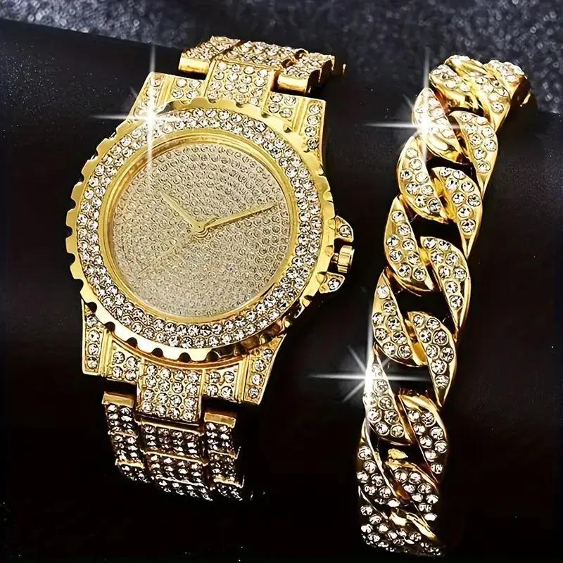 High-End Gold Rhinestone Watch Set for Women - Image 13
