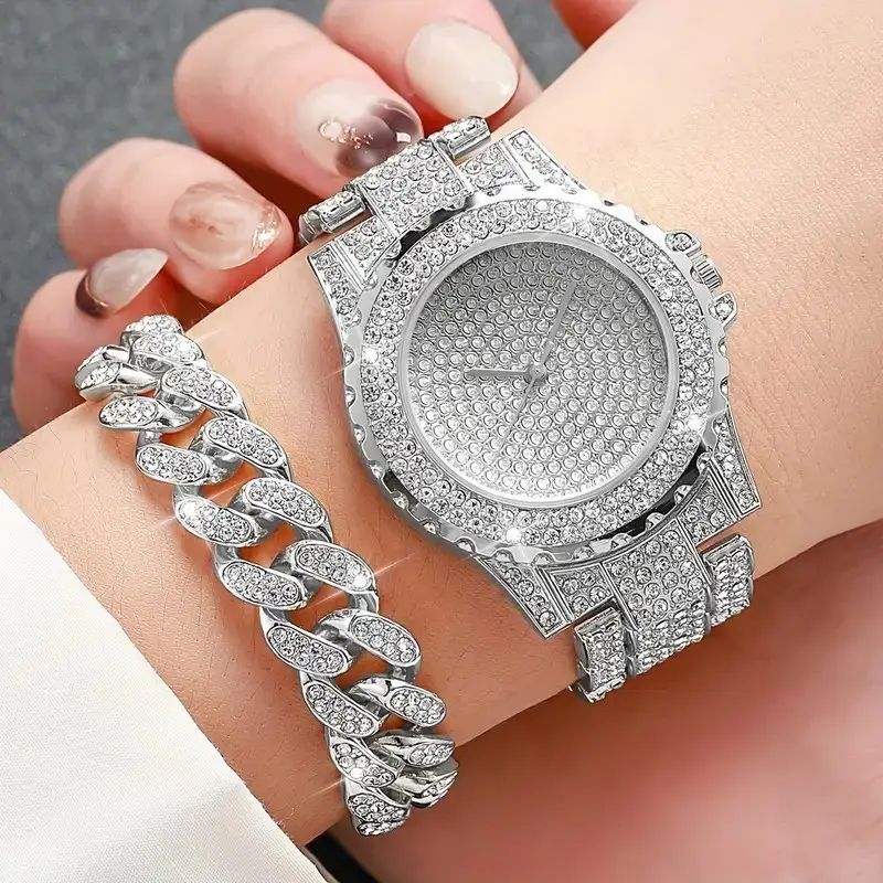 High-End Gold Rhinestone Watch Set for Women - Image 16