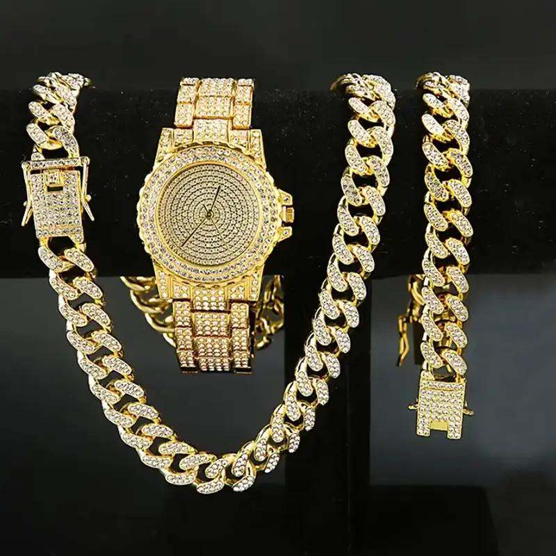 High-End Gold Rhinestone Watch Set for Women - Image 10