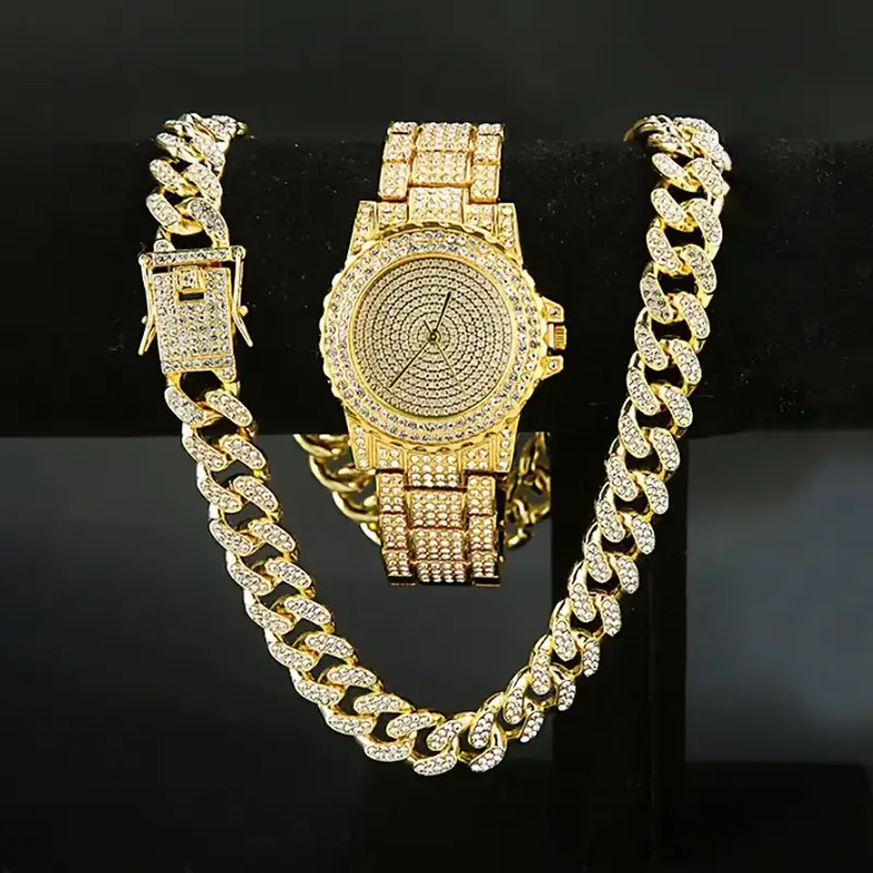 High-End Gold Rhinestone Watch Set for Women - Image 8