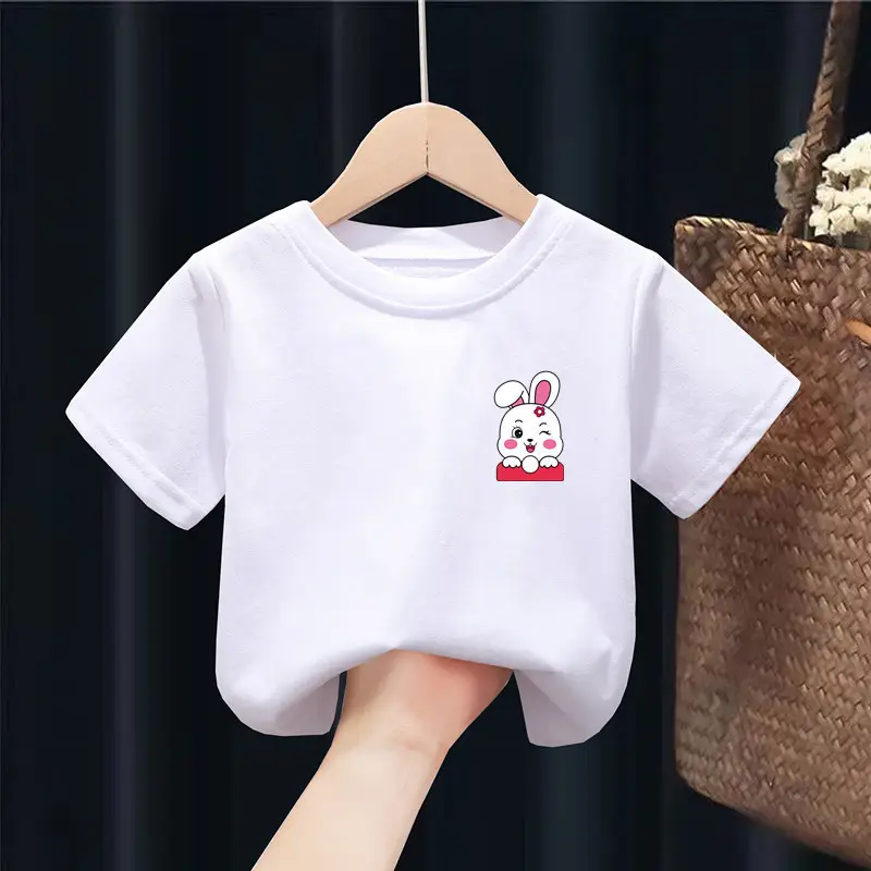 100% Cotton Kids White Short Sleeve T-Shirts Set - Image 25
