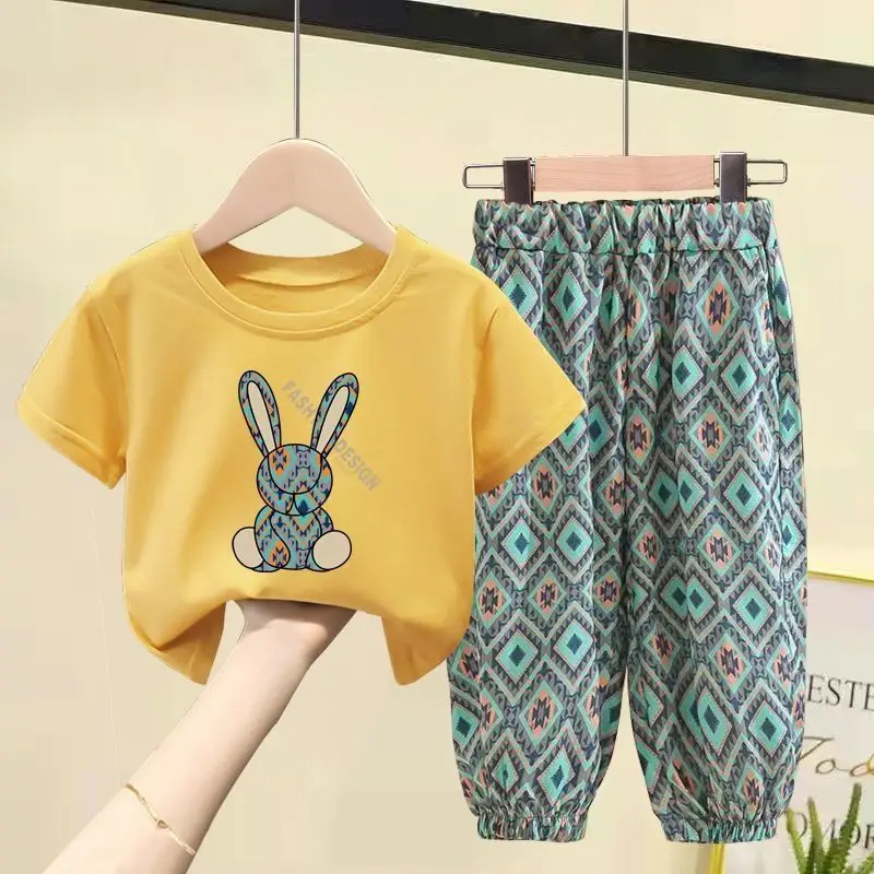 2025 Green Bunny Print Cotton T-Shirt & Pants Set - Image 4