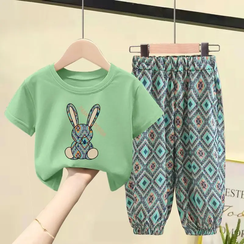 2025 Green Bunny Print Cotton T-Shirt & Pants Set — feature 1