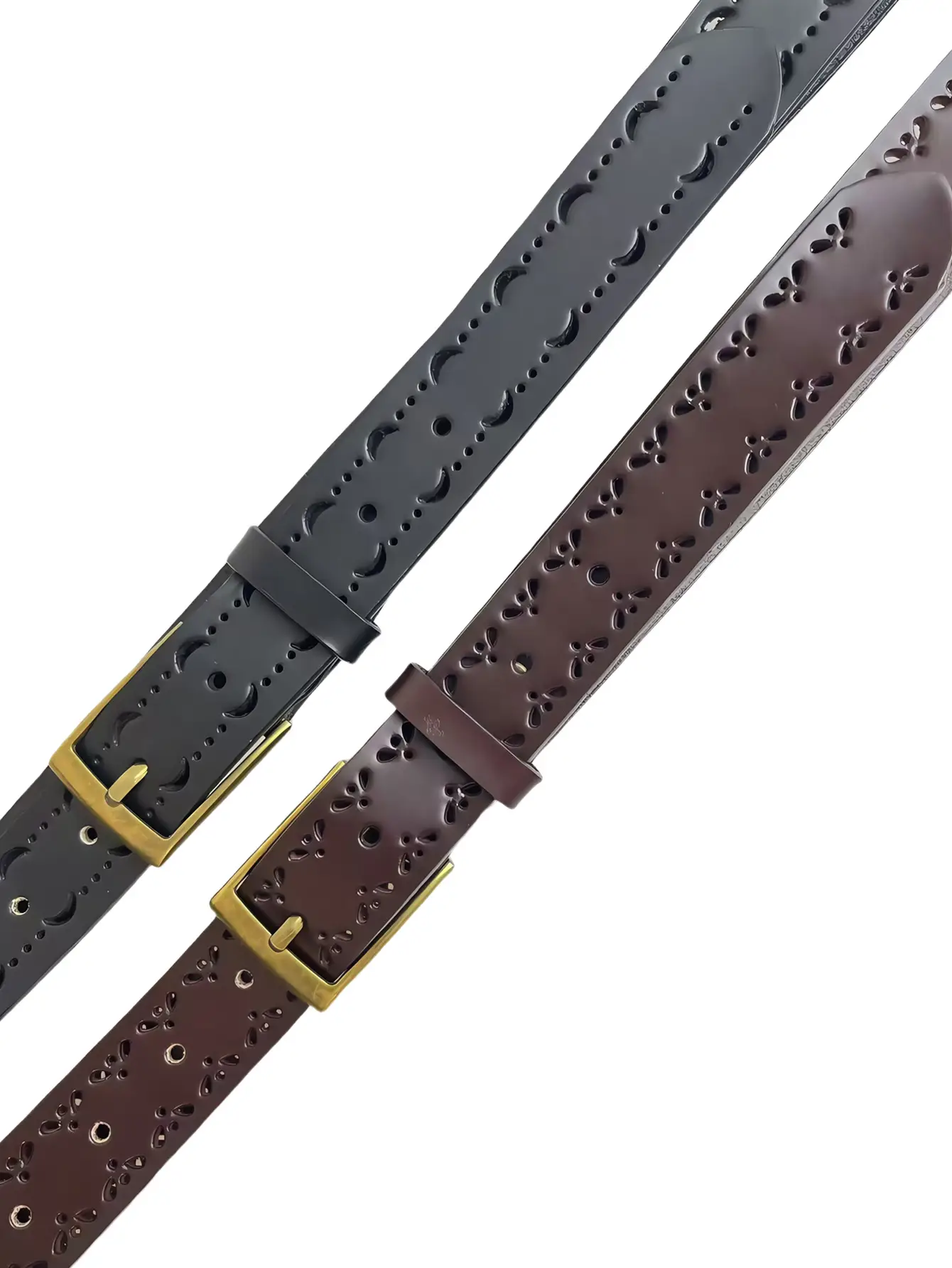 Women's Genuine Leather Hollow Belt with Gold Buckle — feature 2