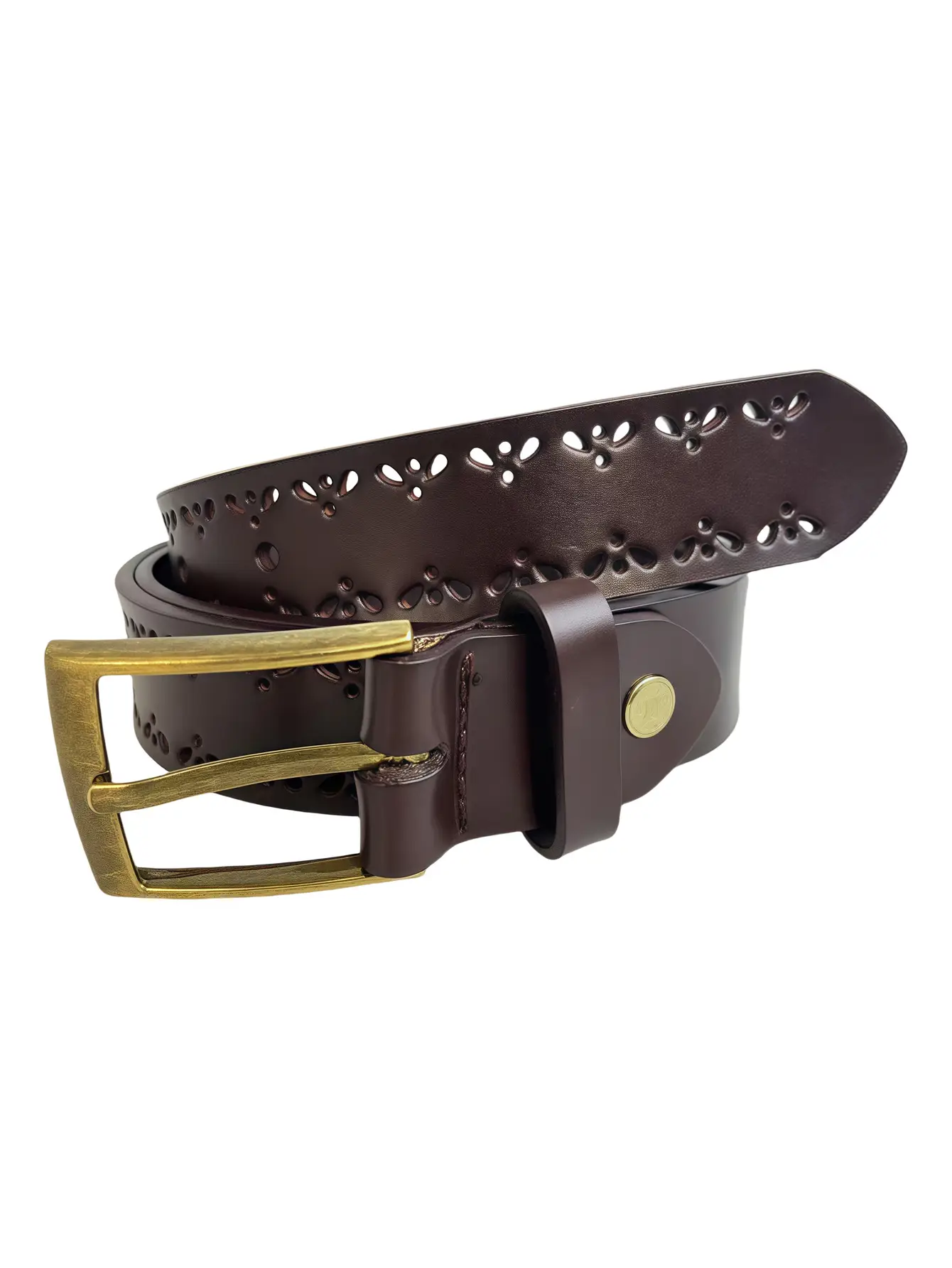 Women's Genuine Leather Hollow Belt with Gold Buckle - Image 2