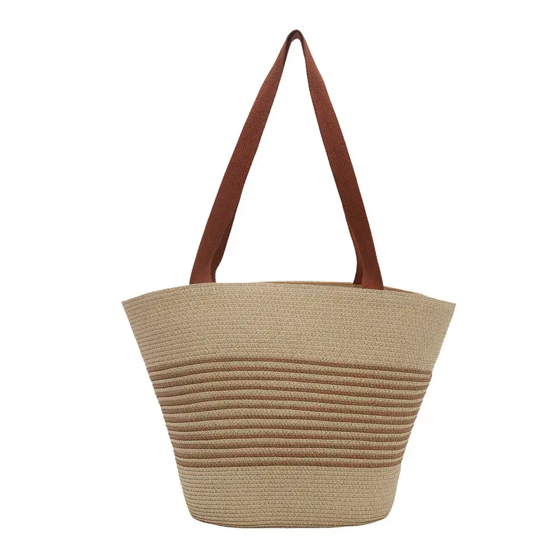 Striped Straw Bag Large Capacity Casual Beach Shoulder Bag - Image 2