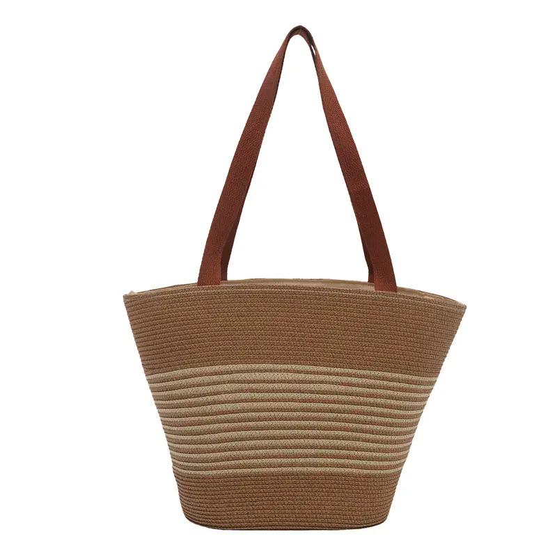 Striped Straw Bag Large Capacity Casual Beach Shoulder Bag - Image 3
