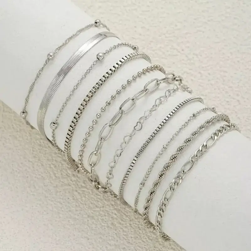 Multi Layer Silver Bracelet Set for Women - Image 6