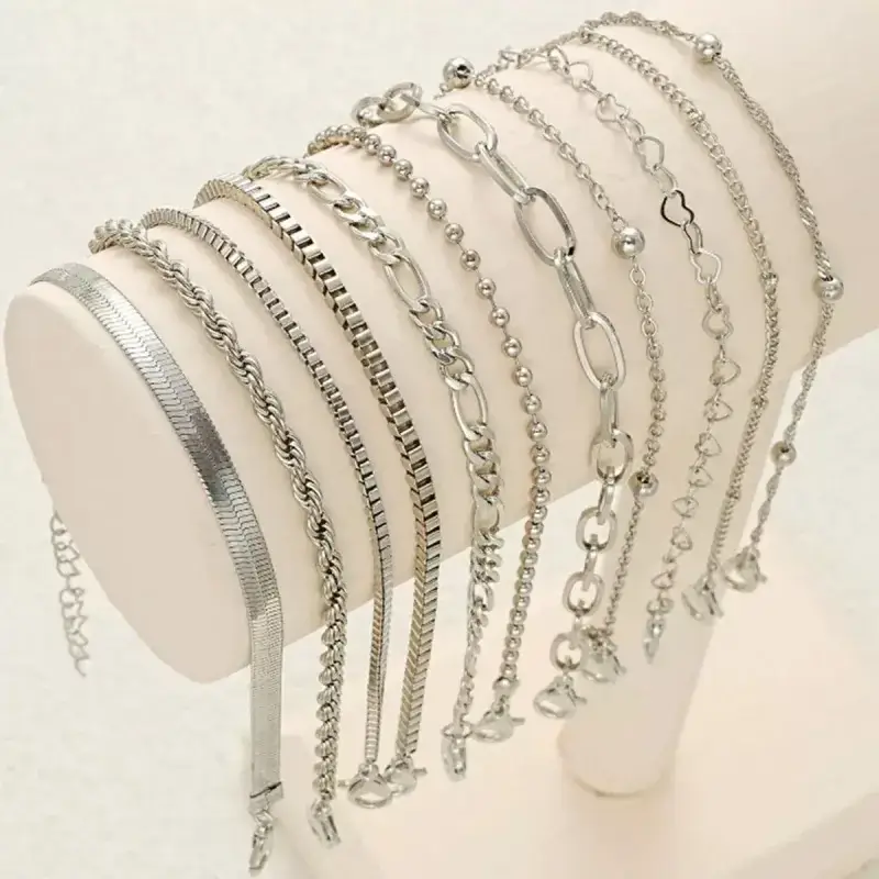 Multi Layer Silver Bracelet Set for Women - Image 3