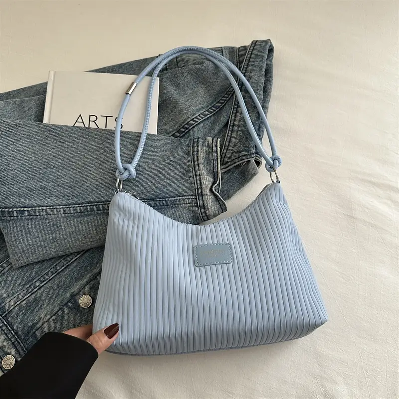 Light Blue Textured Shoulder Bag for Women - Image 3