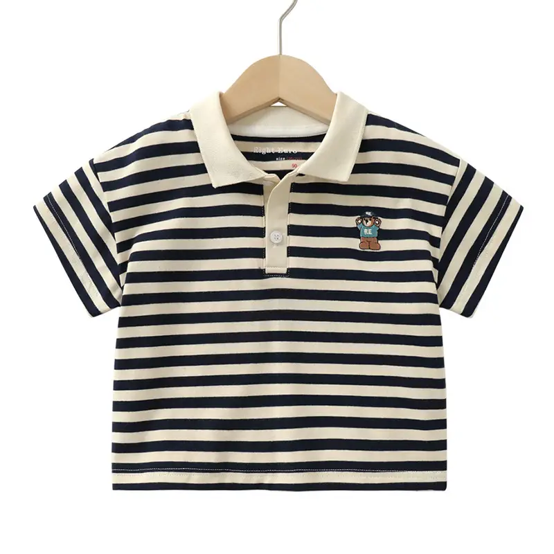 Boys Striped Polo T-Shirt Short Sleeve Summer Clothing - Image 9