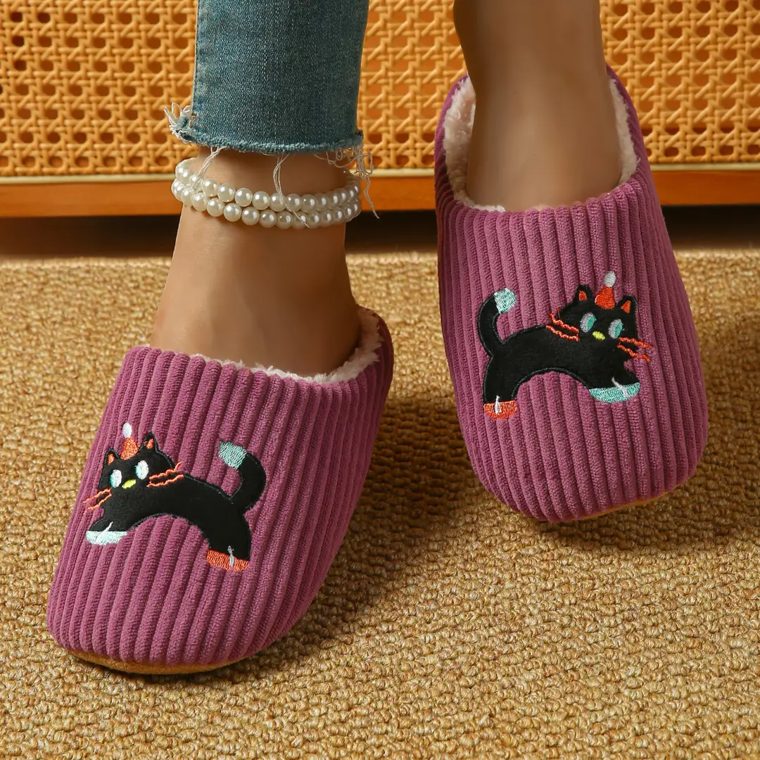 Cross-Border Autumn and Winter Casual Cartoon Dachshund Indoor Slippers, Warm and Lightweight Closed-Toe Home Maternity Cotton Slippers Wholesale