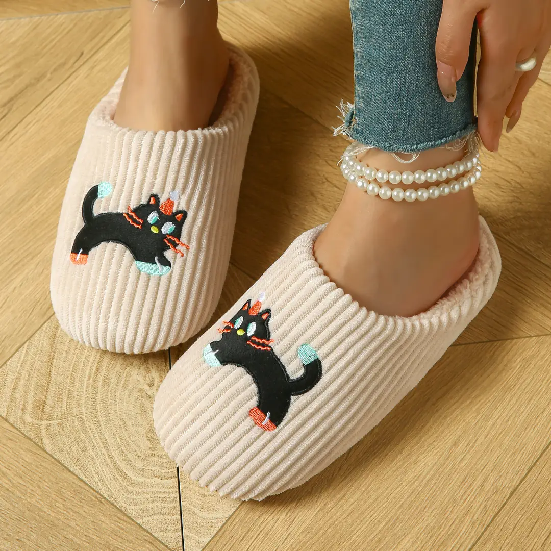 Cross-Border Autumn and Winter Casual Cartoon Dachshund Indoor Slippers, Warm and Lightweight Closed-Toe Home Maternity Cotton Slippers Wholesale