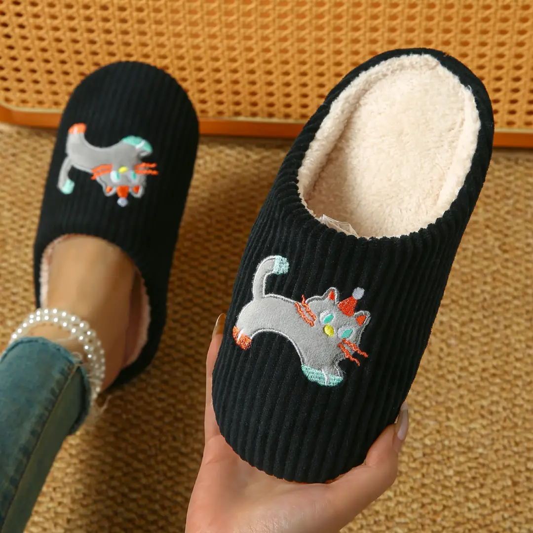Cross-Border Autumn and Winter Casual Cartoon Dachshund Indoor Slippers, Warm and Lightweight Closed-Toe Home Maternity Cotton Slippers Wholesale