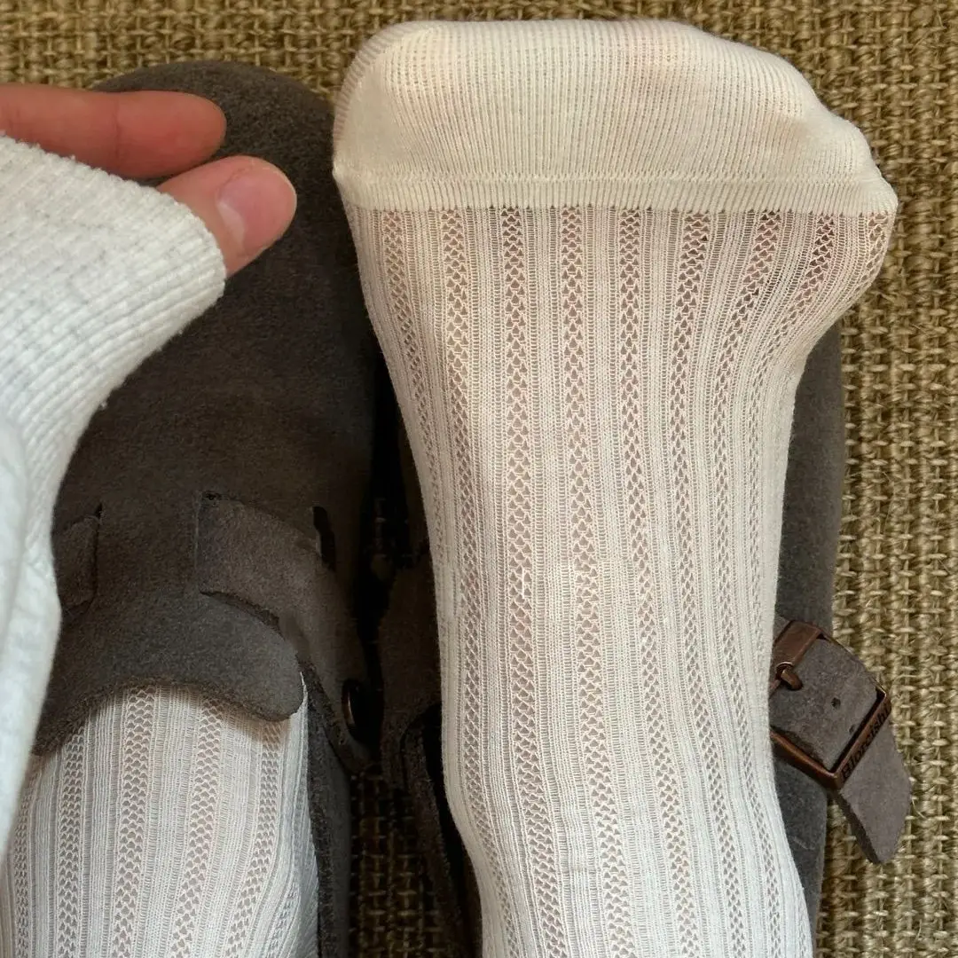 Thin Breathable Women's Socks for Spring, Autumn, and Summer, Ballet Style, Solid Color, Ruffled Edge, Hollow Mesh, Mid-Calf Socks