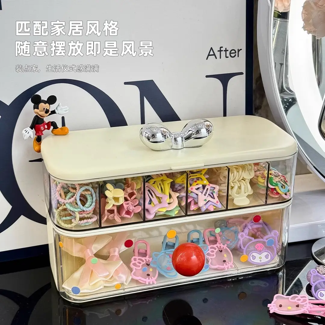 Desktop Large-Capacity Hair Tie and Hairpin Organizer with Lid, Plastic Compartment Storage Box, Jewelry Box, Children's Hair Accessory Storage Box