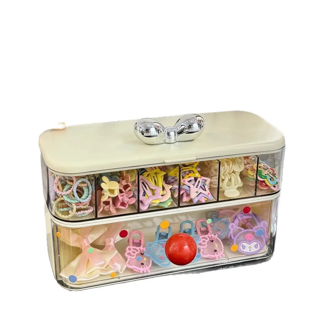 Desktop Large-Capacity Hair Tie and Hairpin Organizer with Lid, Plastic Compartment Storage Box, Jewelry Box, Children's Hair Accessory Storage Box