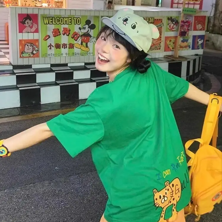 Cute Green Cartoon Cap for Girls Summer Wear - Image 5