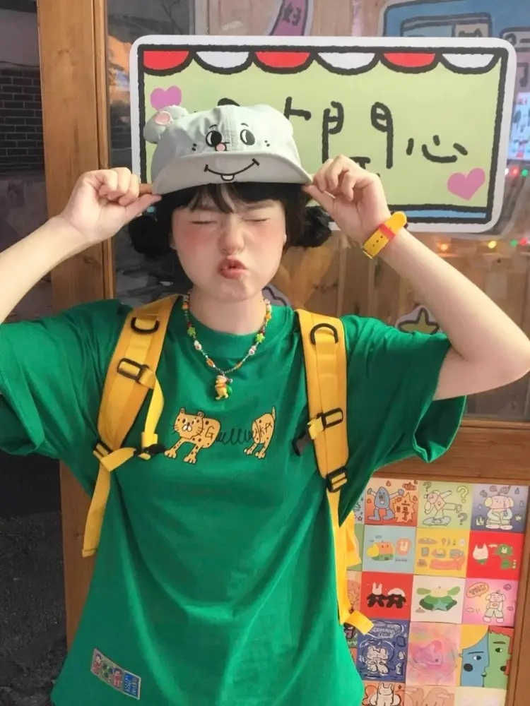 Cute Green Cartoon Cap for Girls Summer Wear — feature 4