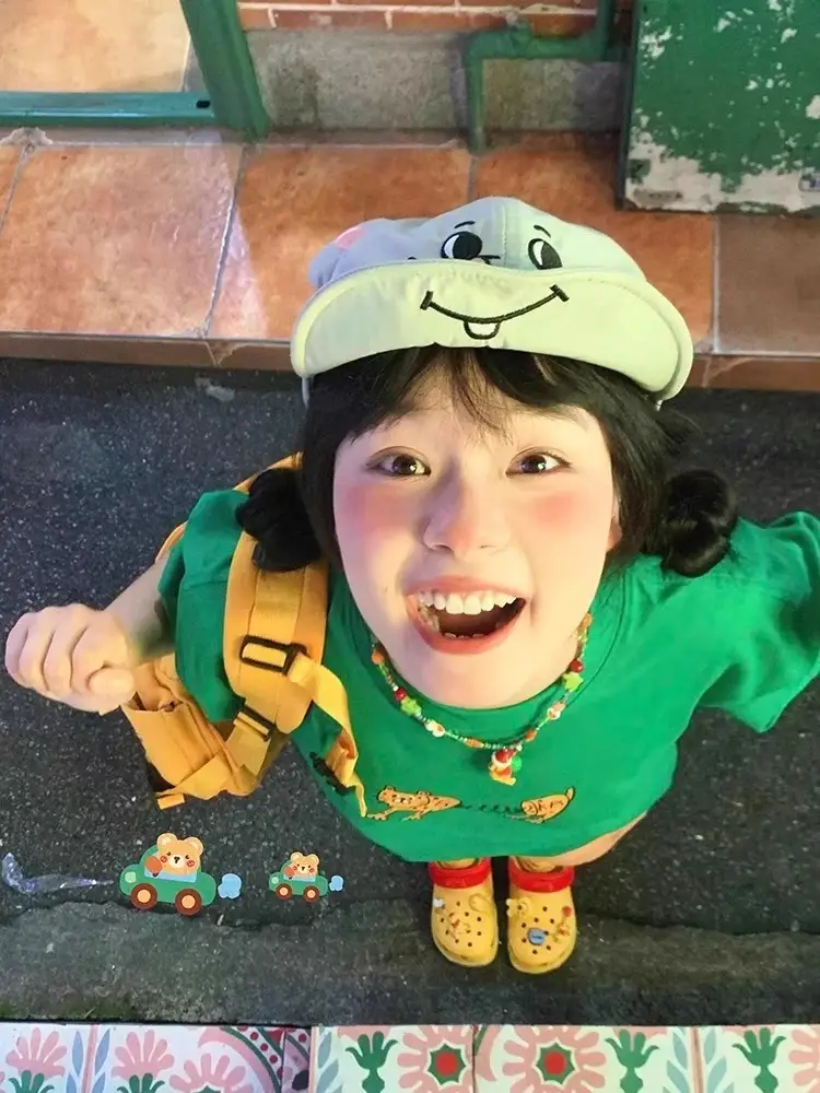 Cute Green Cartoon Cap for Girls Summer Wear — feature 8